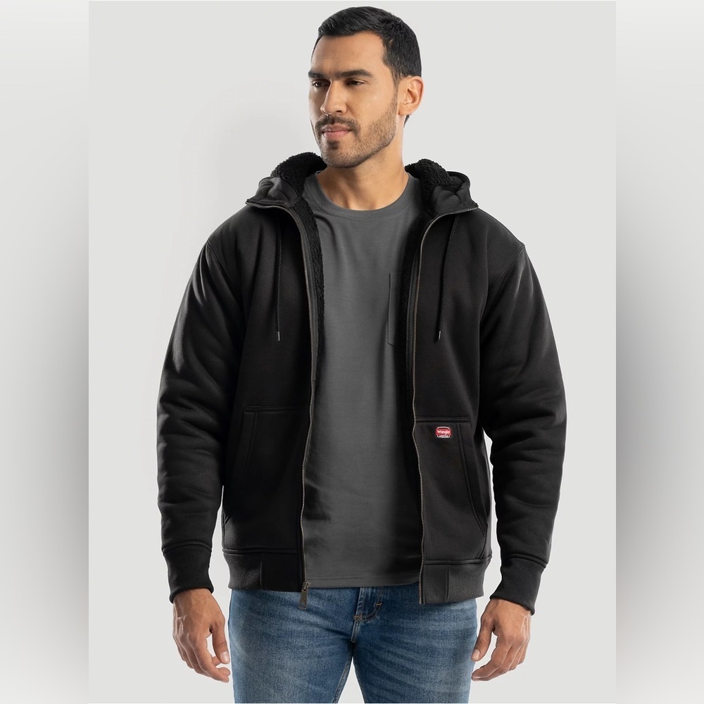 WRANGLER WORKWEAR SHERPA LINED HOODED SWEATSHIRT BLACK SIZE LARGE